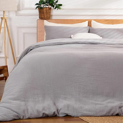 Gray Duvet Cover King, 100% Sandwashed Cotton Soft King Size Duvet Cover Set 3 Pieces with Zipper Clousre & Corner Buttons (Gray, King 104 x 90)