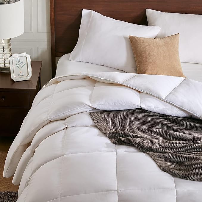 APSMILE All Season Down Feather Fibers Comforter King Size - Ultra-Soft High Fill-Power Hotel Collection Duvet Insert, Fluffy Medium Warm Quilt Comforter with Corner Tabs(106x90, White)