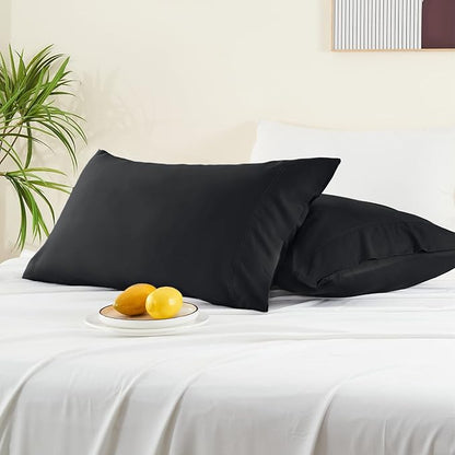 BEDELITE King Size Pillow Cases Set of 2, Rayon Derived from Bamboo, Cooling Pillow Cases for Hot Sleepers & Night Sweats, Breathable and Silky Soft Envelope Pillowcases(Black, 20"x40")