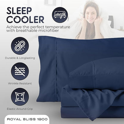 Twin XL Sheets - 3 Pcs Double Brushed Microfiber Cooling Set, Deep Pocket - Navy Blue
