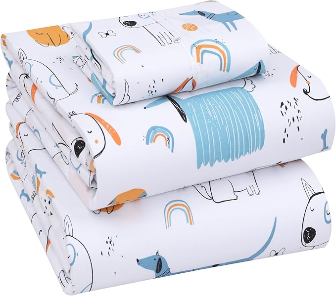 RUVANTI 100% Cotton Sheets – Twin Size Percale Bedding, Cooling & Breathable Floral Design, Durable with a Crisp, Soft & Comfortable Feel, 16" Deep Pocket, 3-Piece Set, Puppy Me