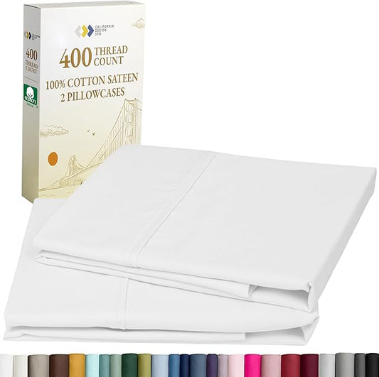 California Design Den Standard Queen Size Pillowcase Set - 400 Thread Count, 100% Cotton Sateen, Set of 2 Pillow Covers, Soft and Breathable - Antique White