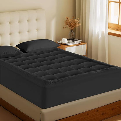 MATBEBY Twin Size Mattress Pad - Cooling Breathable Mattress Topper, Quilted Fitted Mattress Protector, Pillow Top Mattress Cover with 8-21" Deep Pocket, Soft, Machine Washable, Black, 39x75 Inches