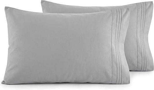 Elegant Comfort Luxury Ultra-Soft 2-Piece Pillowcase Set - 1500 Premium Hotel Quality Microfiber Double Brushed - Wrinkle Resistant, Standard/Queen, Silver Blue