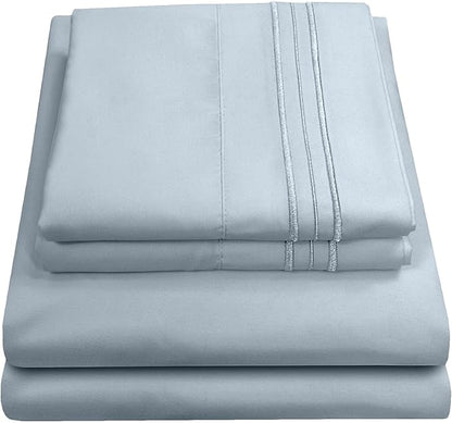 Queen Size Bed Sheets - Breathable Luxury Sheets with Full Elastic & Secure Corner Straps Built In - 1800 Supreme Collection Extra Soft Deep Pocket Bedding Set, Sheet Set, Queen, Misty Blue