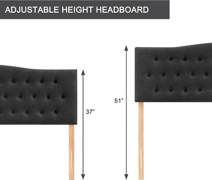 Tufted Headboard California King Size, Sturdy Solid Wood Head Board, Black | Upholstered California King Headboard with Solid Wood Legs, Adjustable Height 37-51 in, Fabric Button Diamond HeadBoards