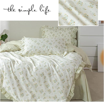 HighBuy Green Floral Comforter Set Twin XL Lace Ruffles Reversible Stripes Comforter Fluffy with 2 Pillow Shams Toddler Girls Boho Romantic Lace Coquette Bedding Set
