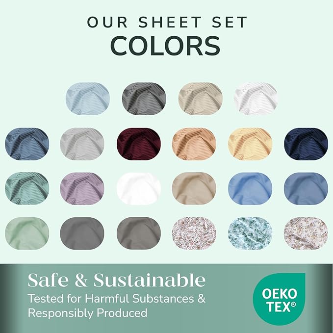 Feather & Stitch 500 TC Twin Size 3pc Damask Bed Sheet Set, 100% Soft Cotton Breathable Bedsheets, 18" Deep Pockets Sateen Weave Striped Bedding Mattress Resort Hotel Luxury Decor - (Ash Grey)