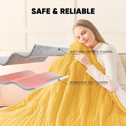 greenoak Heated Blanket Electric King Size 100"X90" Dual Control, Heating Blankets with 10 Levels 8 Hours Auto-Off, Soft Flannel Fluffy House Warming Gifts for Grandma Seniors Mom, Ginger Yellow