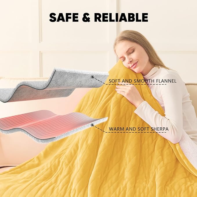 greenoak Heated Blanket Electric Full 72"X84", Heating Blankets with 10 Heat Levels /8 Hours Auto-Off, Soft Flannel Sherpa Fluffy House Warming Gifts for Grandma Seniors Mom,Ginger Yellow