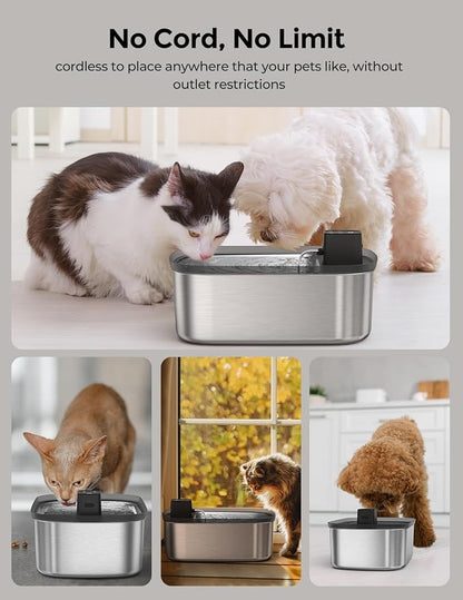 Wireless 7.5l/254oz/2Gal Dog Water Fountain for Large Dogs Stainless Steel | Quiet Pet & Cat Water Fountain with Motion Sensor, Automatic Water Dispenser for Dogs&Multi-Pet Homes Continuous Fresh Flow
