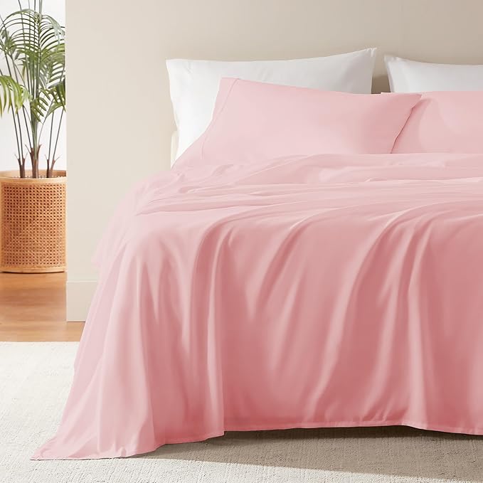 SLEEP ZONE Nanotex Super Soft Cooling Full Size Bed Sheets Set 4 Piece - Easy Care Fitted Flat Sheet & Pillowcase Sets - Wrinkle Free, Fade Resistant, Deep Pocket 16" (Ballet Pink, Full)
