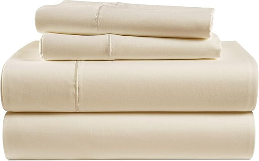 LANE LINEN 100% Egyptian Cotton Full Size Bed Sheets, No Pill Naturally Cooling Sheets Full Size, Soft & Comfy Sateen Weave for Silky Smooth Finish, Available in Variety of Colors - Ivory