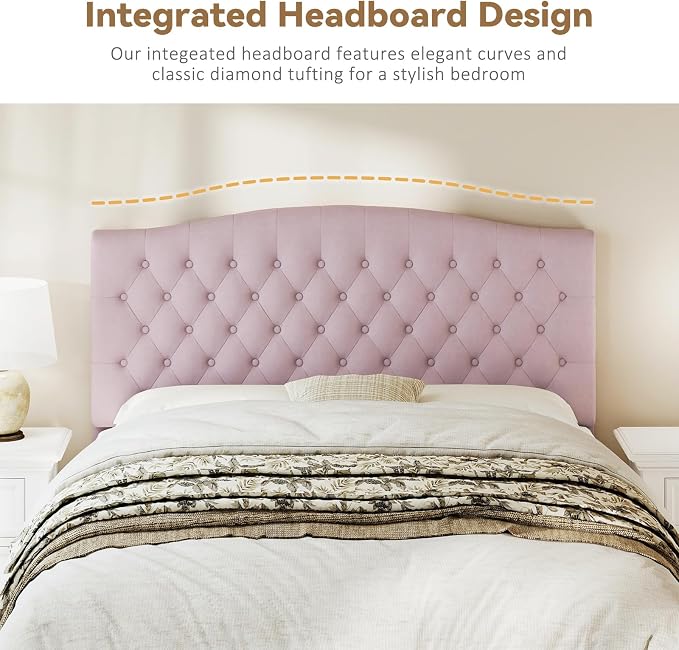 Queen Headboard Only, Upholstered Headboard for Adjustable Bed Velvet Tufted Queen/Full Size Wall Mounted Head Board with Solid Wood Legs Head Board, Pink
