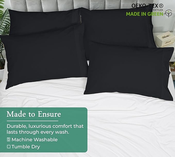 Royale Linens King Pillowcase Set of 2 - Bed Pillow Cover - 20" x 40" -Black Pillowcases - 1800 Brushed Microfiber, Wrinkle & Fade Resistant - Soft & Cozy- King Size Pillow Case (Black)