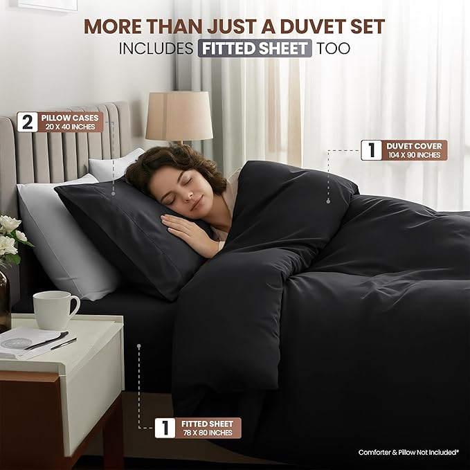 Utopia Bedding Duvet Cover King with Fitted Sheet (78x80) - 2 Pillow Case King - All Season Luxury Bed in a Bag with Zippered Duvet Cover - No Comforter (Black)