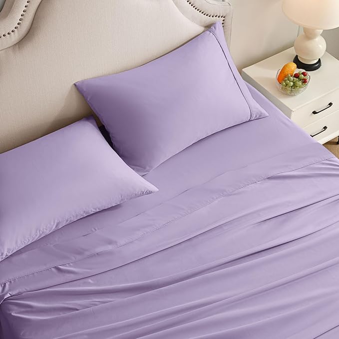 Full Size Bed Sheets Set, 4 Pieces Hotel Luxury Soft Microfiber Bed Sheets Set, Up to 16" Deep Pockets, Oeko-Tex Sheets with Elastic, Breathable, Wrinkle Free (Purple, Full)