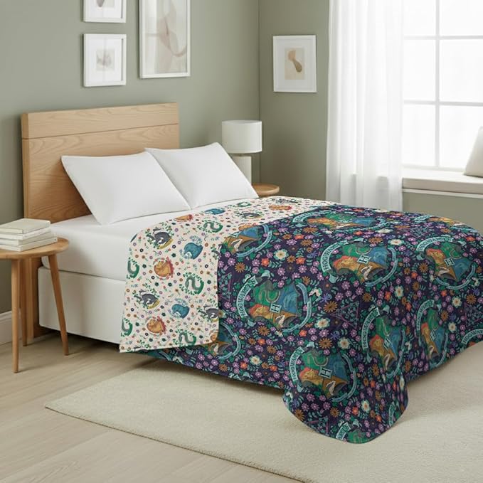 Harry Potter Botanical Crests Full/Queen Quilted Throw Blanket Adults Boys Girls, Soft Lightweight Bedding for Bed, or Couch, 90 x 90 inches