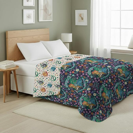 Harry Potter Botanical Crests Twin Quilted Throw Blanket Adults Boys Girls, Soft Lightweight Bedding for Bed, or Couch, 60 x 90 inches