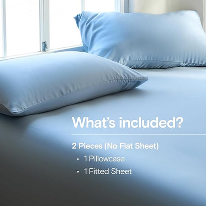 DOZ Sheet Set, 100% Viscose derived from Bamboo, Organically Grown, Buttery Soft, Cooling Sheets, High GSM, Deep Pockets - 2 Piece - 1 Pillowcase 1 Fitted Sheet (Sky, Twin)