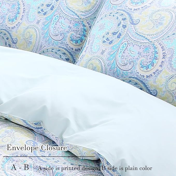 WINLIFE 100% Cotton Pillow Cases Queen Size, 20 by 30 inches Queen Pillowcases Set of 2, Soft and Breathable Envelope Closure 2-Piece Pillow Case, Blue Paisley