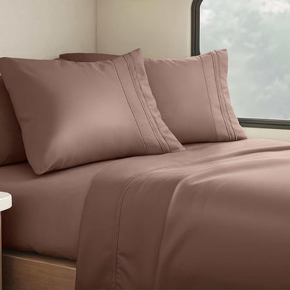 Clara Clark Bed Sheets, Premier 1800 Series 4 Piece RV Queen Sheet Set, Luxury Soft Sheets for RV Bunks, Short Queen - Chocolate Brown