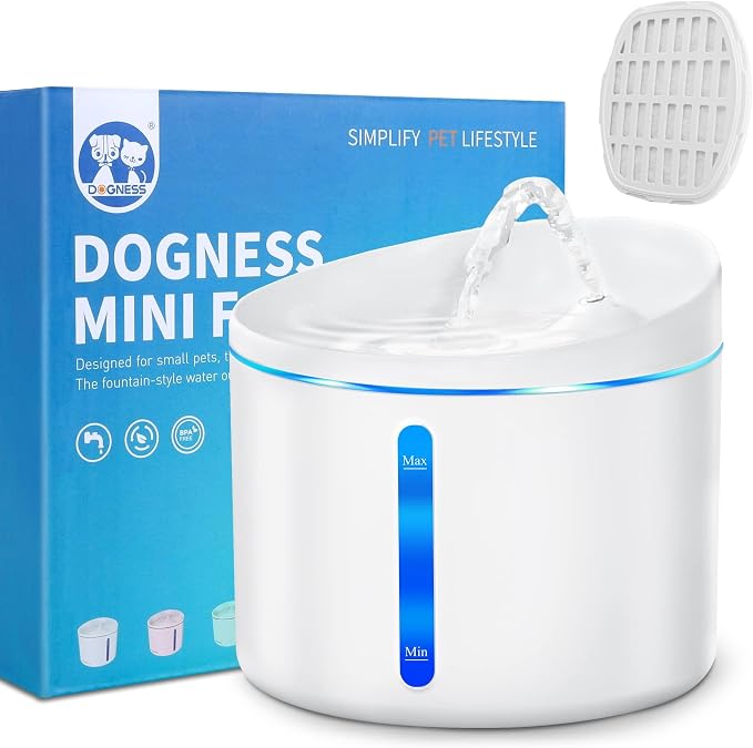 DOGNESS Pet Water Fountain for Cat & Small Dog 34oz/1L (D03-White) | 13° Inclined Triple Filtration whisper-quiet,Automatic Water Fountains for cats indoor,Melamine materials