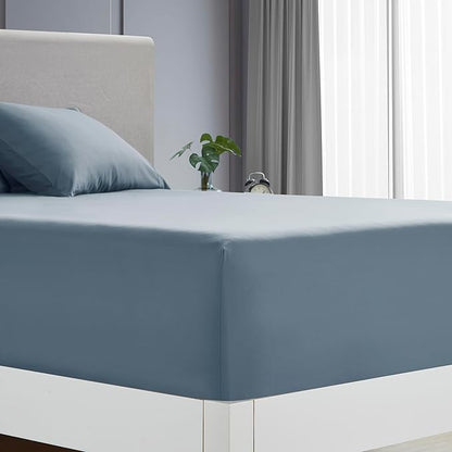 Clara Clark Flex Top King Sheets - Hotel Luxury 6 Piece Bed Sheets for Top Split King Bed - Soft Bedding Sheets & Pillowcases, Head Split King Size. Stone Blue