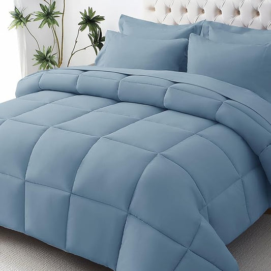 JOLLYVOGUE Twin XL Comforter Set, Ultra-Soft Bed in a Bag Twin XL Size 5 Pieces, Oeko-TEX Certified Bedding Set with Down Alternative Comforter, Sheets, Pillowcases & Shams, Dusty Blue