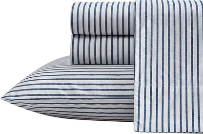 Nautica - Twin Size Sheet Set, Crisp & Tailored Cooling Sheets with a Smooth Cotton Percale Lightweight Feel - Bed Sheets with Matching Pillowcase & Fitted Sheet (Harmead Navy)
