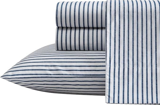 Nautica - Twin Size Sheet Set, Crisp & Tailored Cooling Sheets with a Smooth Cotton Percale Lightweight Feel - Bed Sheets with Matching Pillowcase & Fitted Sheet (Harmead Navy)