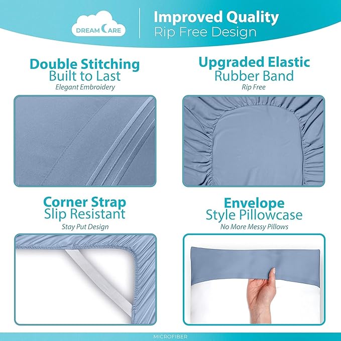 DREAMCARE King Size Sheets Set – 6 pcs Cooling Bed Sheets – up to 15” Deep Pocket King Sheet Set – 2500 Supreme Collection – Extra Soft 100% Brushed Microfiber Hotel Luxury with Side Pocket – L Blue