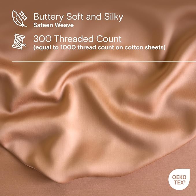 DOZ Sheet Set, 100% Viscose derived from Bamboo, Organically Grown, Buttery Soft, Cooling Sheets, High GSM, Deep Pockets - 2 Piece - 1 Pillowcase 1 Fitted Sheet (Clay, Twin)