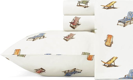 Tommy Bahama - King Size Sheets Set, Crisp & Tailored Cooling Sheets with a Smooth Cotton Percale Lightweight Feel - Bed Sheets with Matching Pillowcases & Fitted Sheet (Beach Chairs Multi)