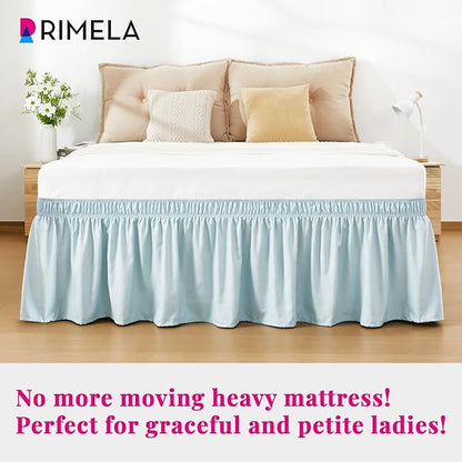 RIMELA Grayish Blue Bed Skirt King Size 15 Inch Drop, Wrap Around Elastic Bedskirt, Dust Ruffle for Adjustable Bed Base Machine Washable Easy to Install Bed Skirts