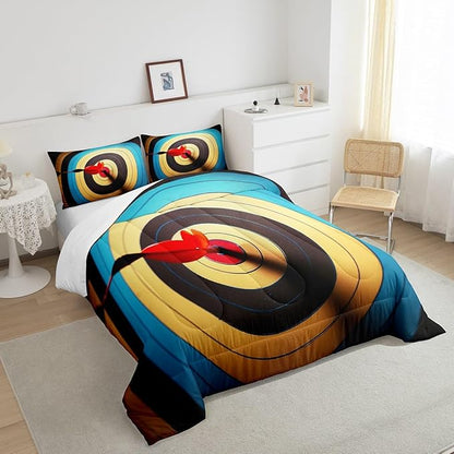 Colorful Archery Target Kids Comforter Set Twin Size,Arrow Colorful Circles Painted Print Bedding Set for Children Bedroom Decor,Microfiber Soft Quilt with 1 Pillowcase
