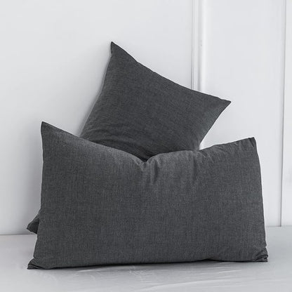 MooMee Bedding Pillowcases Pack of 2 100% Washed Cotton Linen Like Textured Breathable Durable Soft Comfy (Heathered Dark Grey, King)