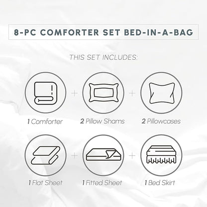 Elegant Comfort Luxury Best, Softest, Coziest 6-Piece Bed-in-a-Bag Comforter Set on Amazon Silky Soft Complete Set Includes Bed Sheet Set with Double Sided Storage Pockets, Twin/Twin XL, White