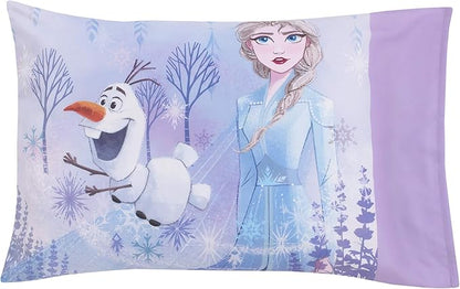 Disney Frozen 2 Lavender, Light Blue and Purple Forest Spirit 4 Piece Toddler Bed Set - Comforter, Fitted Bottom Sheet, Flat Top Sheet, Reversible Pillowcase