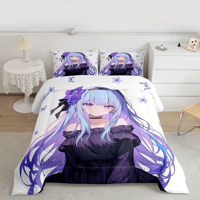 Erosebridal 3D Japanese Girl Bedding Anime Girl Comforter Set, Kawaii Decorations Bedding Comforters & Sets Cute Preppy Girl Duvet Set Queen