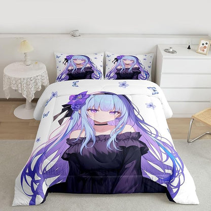 Erosebridal 3D Japanese Anime Girl Bedding Comforter Set, Kawaii Decorations Cute Preppy Duvet Set Full