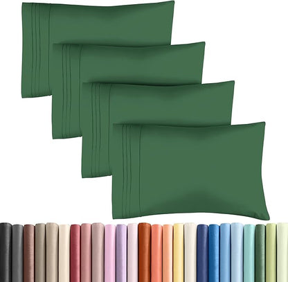 King Pillow Cases Set of 4 - Ultra Soft Hotel Quality Pillowcase Covers - Comfy, Cozy & Wrinkle Free - Shrinkage and Fade Resistant - Machine Washable Pillow Protectors - 4 Piece Set - Emerald Green