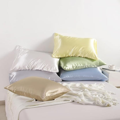 NTBAY 12 Pack Satin King Pillowcases for Hair and Skin, Luxurious and Silky Pillow Cases with Envelope Closure, 20 x 36 Inches, Light Yellow