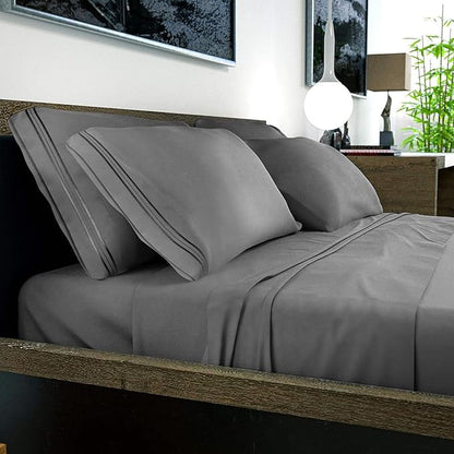 DREAMCARE King Size Sheets Set – 6 pcs Cooling Bed Sheets – up to 21” Deep Pocket King Sheet Set – 2500 Supreme Collection – Extra Soft 100% Brushed Microfiber Hotel Luxury with Side Pocket – D Gray