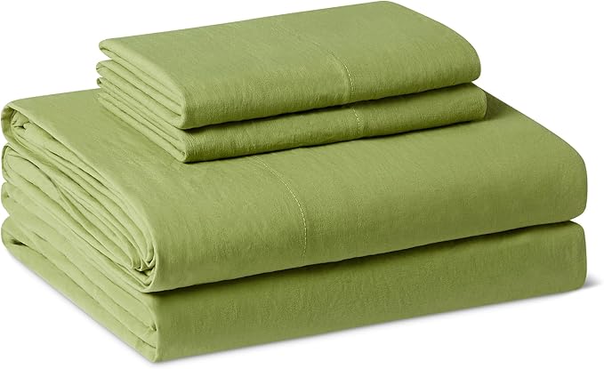 Amazon Basics Full Bed Sheet, 4-Piece Bedding Set, Double Brushed Microfiber, Ultra Soft, Easy Care, Green