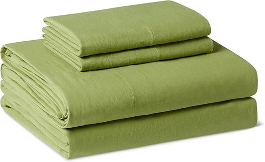 Amazon Basics Full Bed Sheet, 4-Piece Bedding Set, Double Brushed Microfiber, Ultra Soft, Easy Care, Green