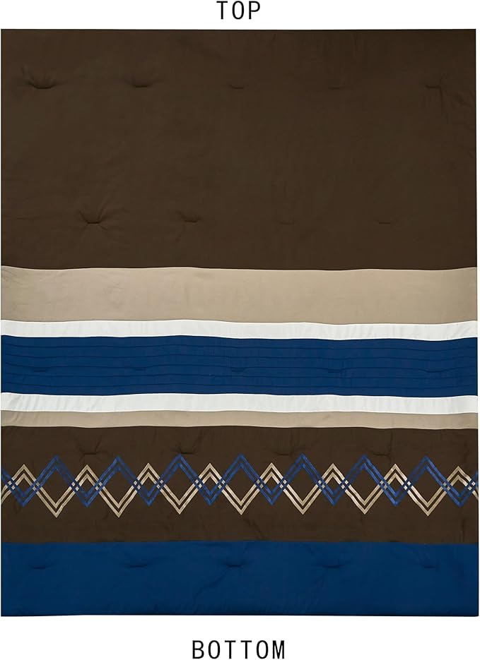Chezmoi Collection Arden 7-Piece Modern Pleated Stripe Embroidered Zigzag Bedding Comforter Set (King, Coffee/Brown/Navy/White)