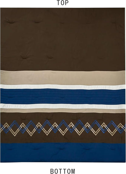 Chezmoi Collection Arden 7-Piece Modern Pleated Stripe Embroidered Zigzag Bedding Comforter Set (California King, Coffee/Brown/Navy/White)