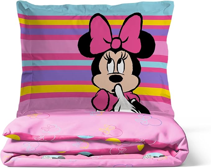 Jay Franco Duvet Cover Set – 3 Piece Comforter Cover and Sham Set, Super Soft Cozy Kids Bedding (Insert Not Included) Pink- Minnie Mouse, Full