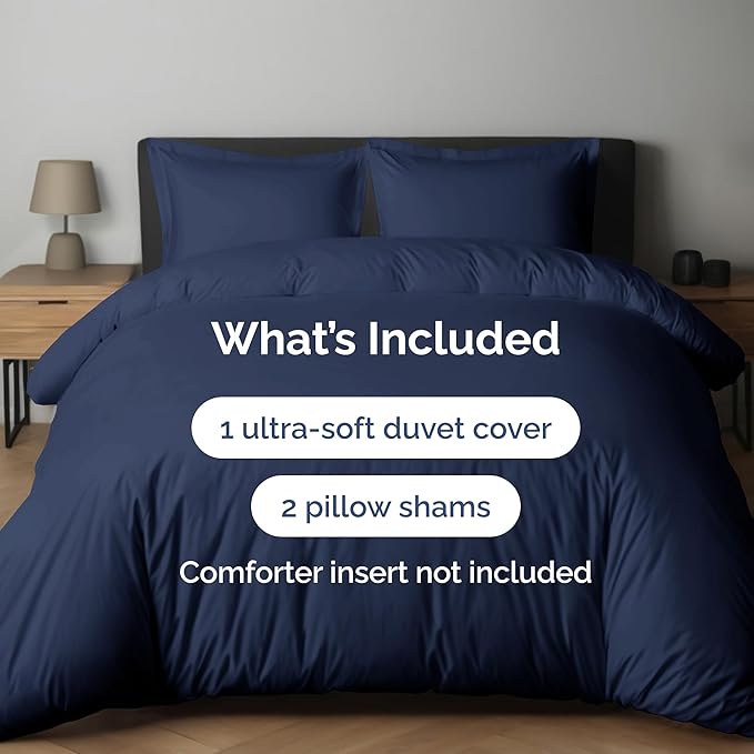 Duvet Cover Cal King Size Set - Extra Soft Cal King Duvet Cover 104" x 98" with 2 Pillow Shams - Hotel Luxury, Easy Care & Fade Free w/ Zipper Closures & Ties - Comfy, Cozy & Breathable (Navy Blue)